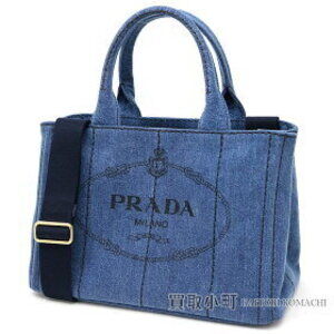PRADA Denim Tote Bag Blue Silkscreen Logo Triangle Shoulder Handbag Canapa